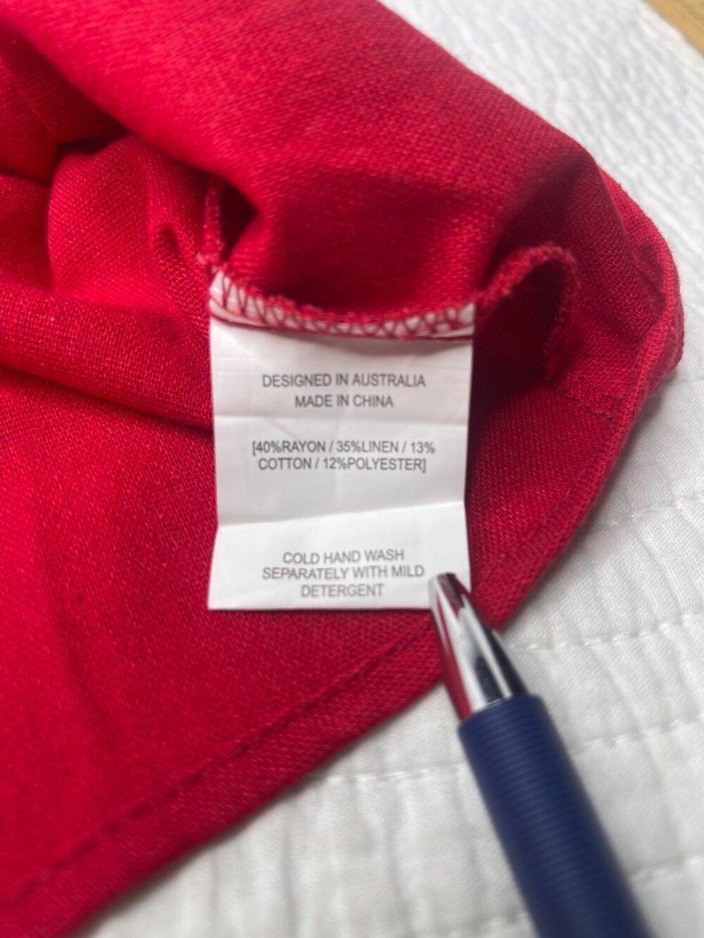 Petal + Pup Red Sleeveless Pleated Linen Blend Top Blouse Tie Front SZ M Travel - Picture 5 of 7